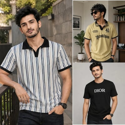 ৩টি প্রিমিয়াম টি-শার্ট ও পোলো কম্বো | Dior + Striped Polo + Brooklyn Polo
