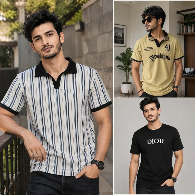 ৩টি প্রিমিয়াম টি-শার্ট ও পোলো কম্বো | Dior + Striped Polo + Brooklyn Polo